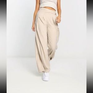 Stradivarius trouser pants with crossover waist in camel